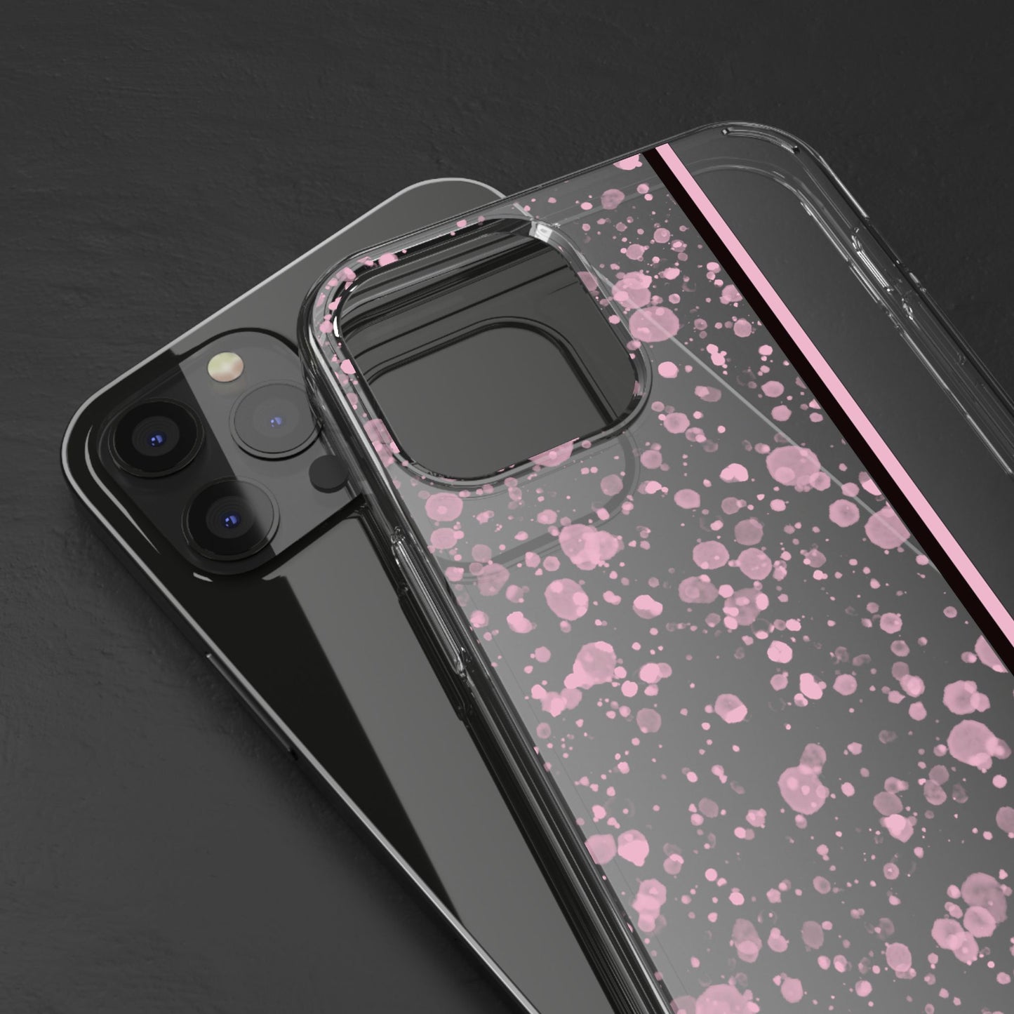 Personalized Clear Phone Case with Pink Splatter Design