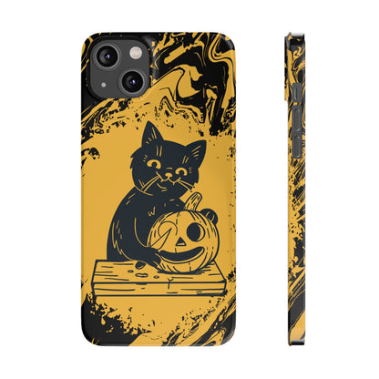 iPhone Case Halloween Edition: Kitty Carving Pumpkin. Iphone 16, 15 case, iphone 14 case, iphone 13 case. Pro, max and mini