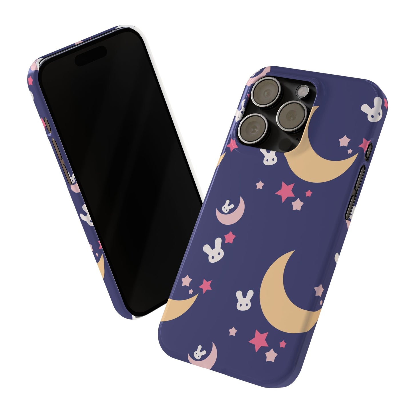 Adorable Bunnies with Moons Background iPhone Case - Ideal for Kids and Rabbit Lovers - For iphone 15 cases, iphone 14 and iphone 13 pro/max