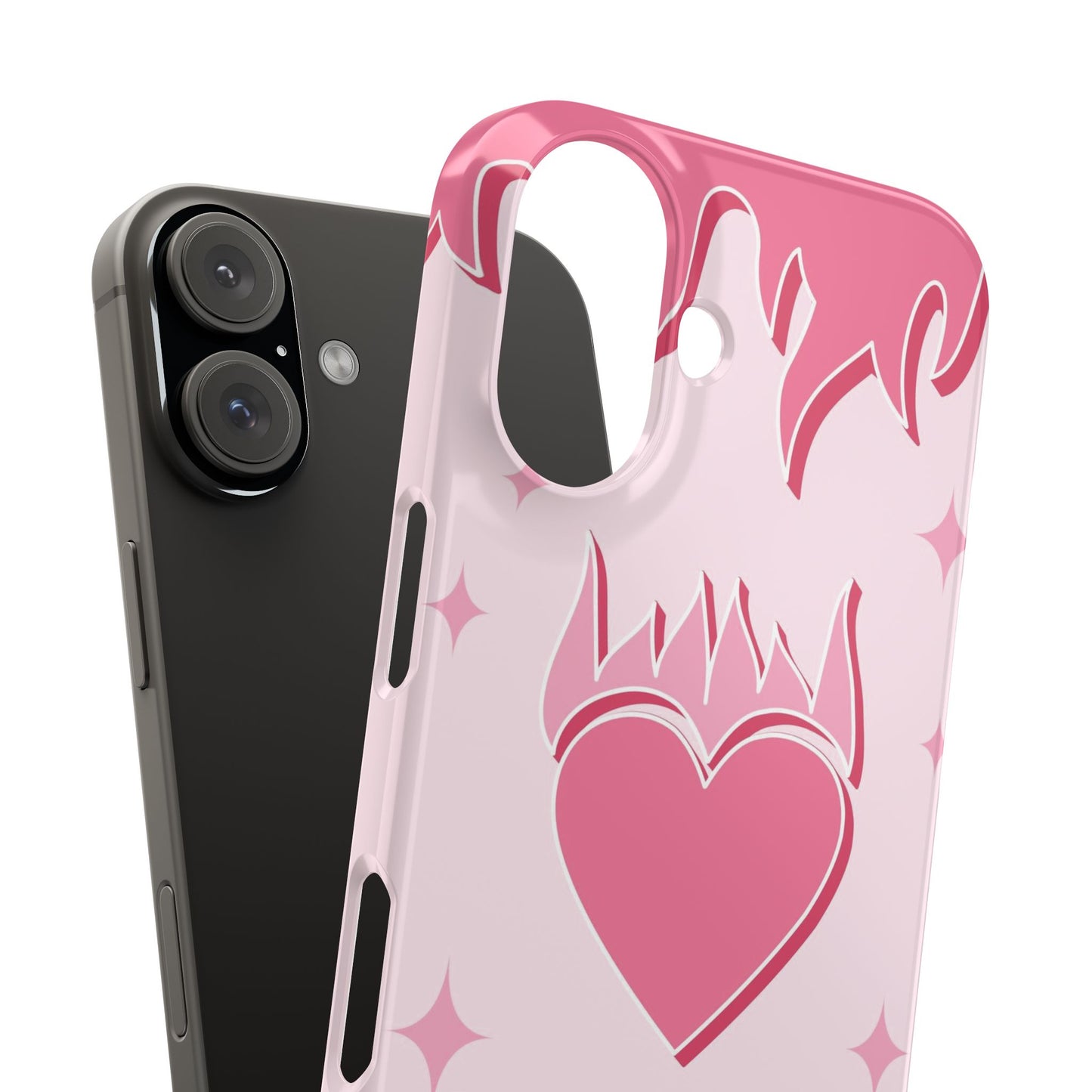 Pink iPhone 15 Case with Heart on Fire - Modern and Feminine Design - For iphone 13, iphone 14 and iphone 15 pro and max