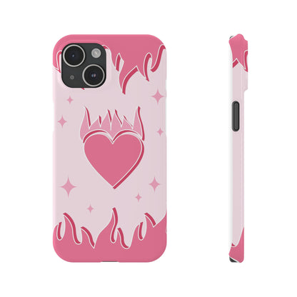 Pink iPhone 15 Case with Heart on Fire - Modern and Feminine Design - For iphone 13, iphone 14 and iphone 15 pro and max