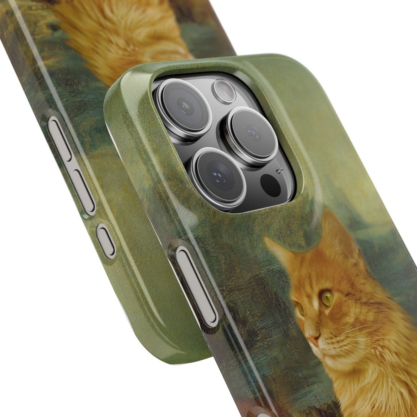 Kitty-Inspired iPhone Case, Mona Lisa Art, Wireless Charging Compatible - iPhone 16 15, 14, 13 Pro/Max