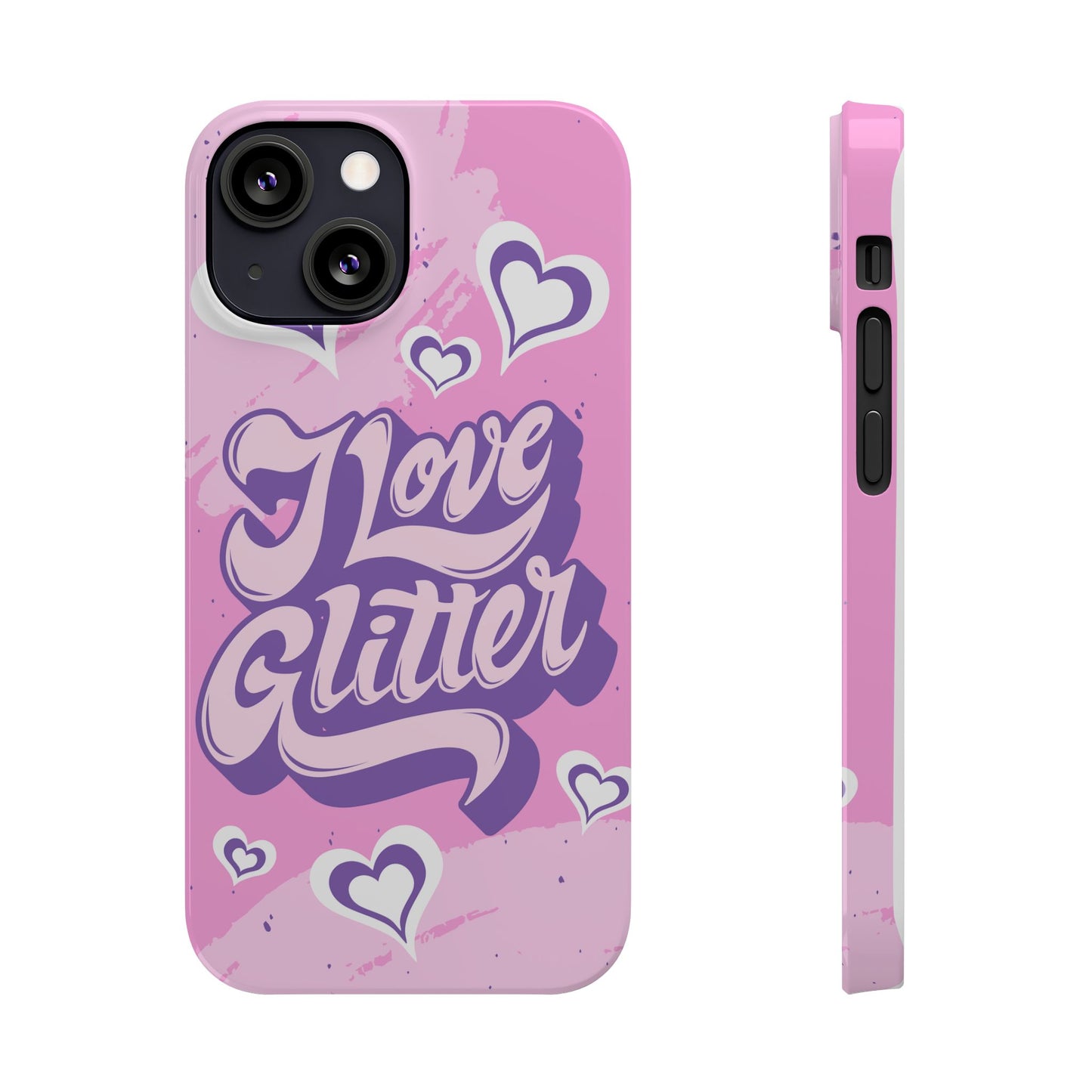 Pink iPhone 16 Case with Modern "i love glitter" Design and hearts | Compatible with iPhone 16 Pro/Max, iphone 14, and iphone 13