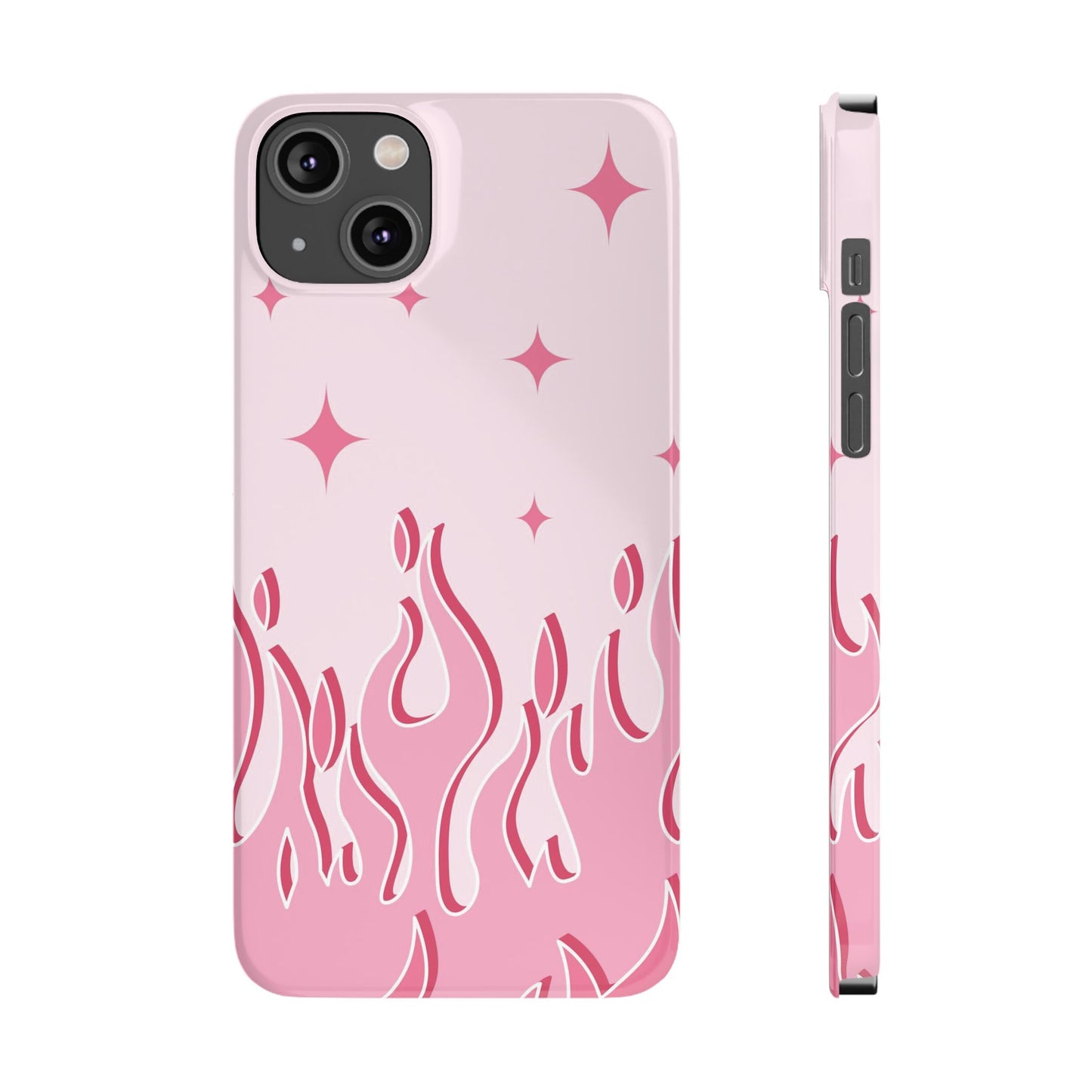 Pink Flame iPhone Case with Heart - Feminine Design for Women. For iphone 13, iphone 14 and iphone 15 pro and max