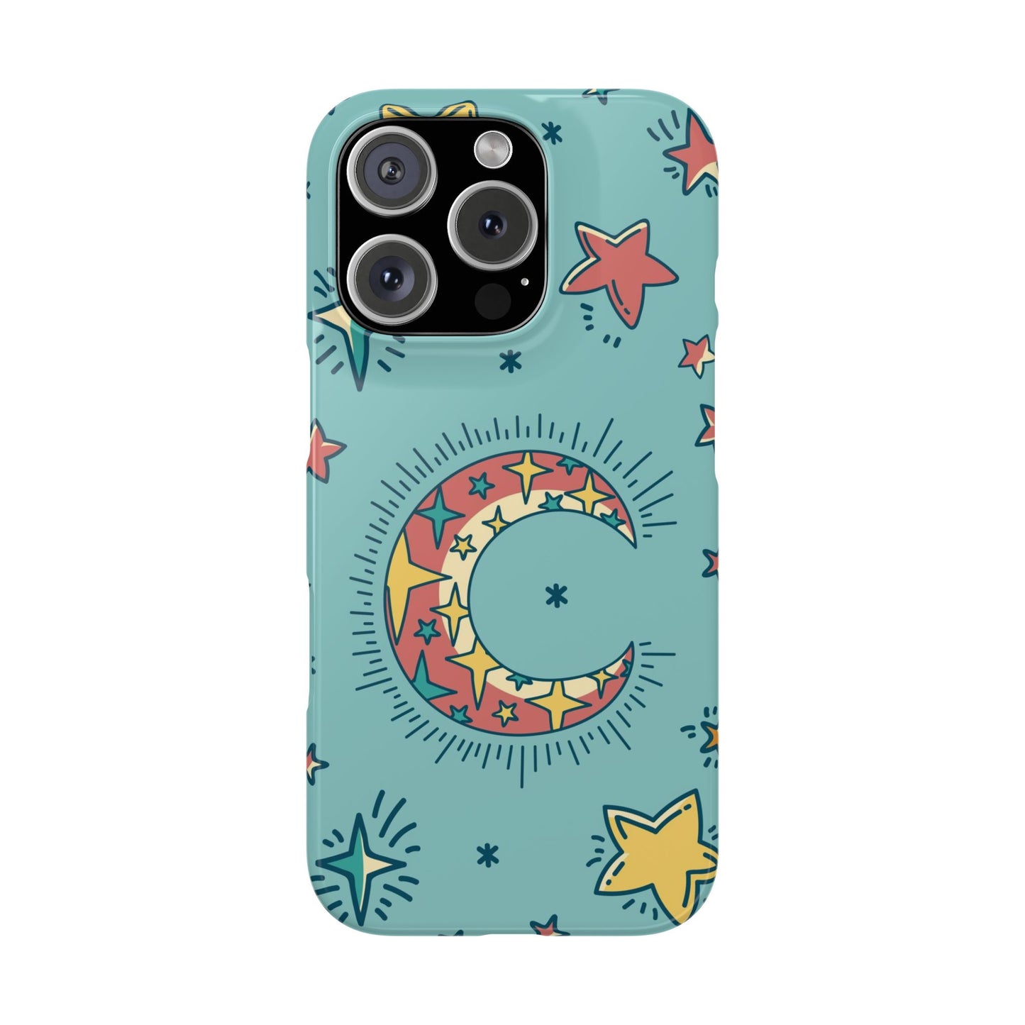 Celestial Fantasy Magic: Moon and Stars iPhone 16, 15, 14, and 13 Pink Color Stroke Case