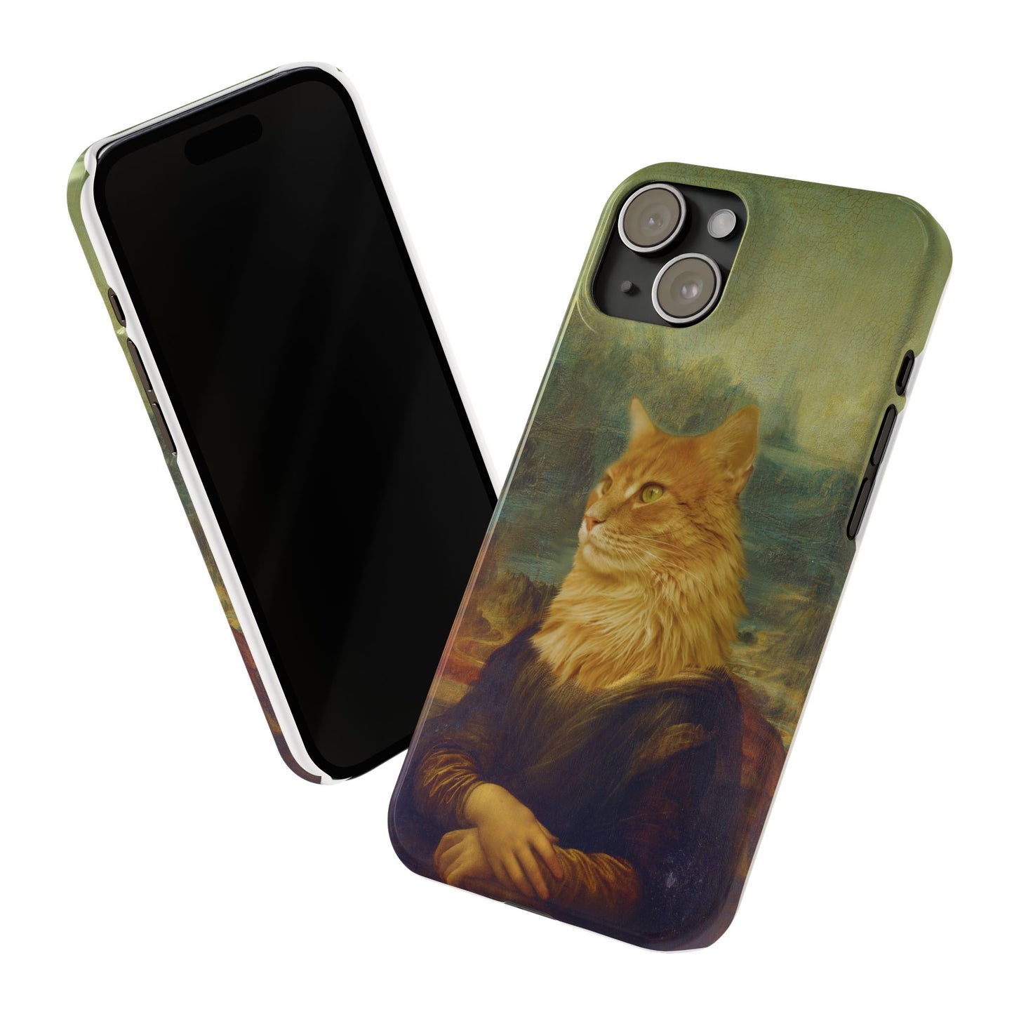 Kitty-Inspired iPhone Case, Mona Lisa Art, Wireless Charging Compatible - iPhone 16 15, 14, 13 Pro/Max