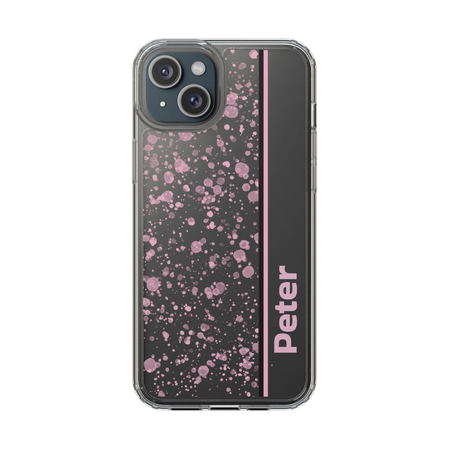 Personalized Clear Phone Case with Pink Splatter Design