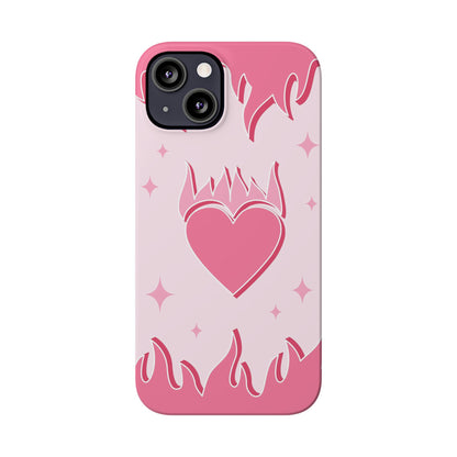 Pink iPhone 15 Case with Heart on Fire - Modern and Feminine Design - For iphone 13, iphone 14 and iphone 15 pro and max