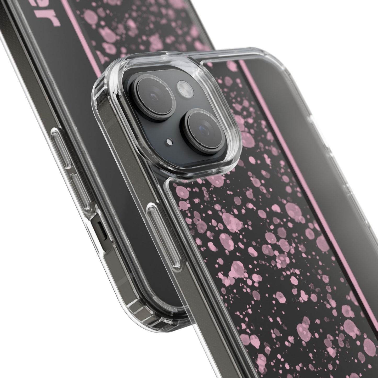 Personalized Clear Phone Case with Pink Splatter Design