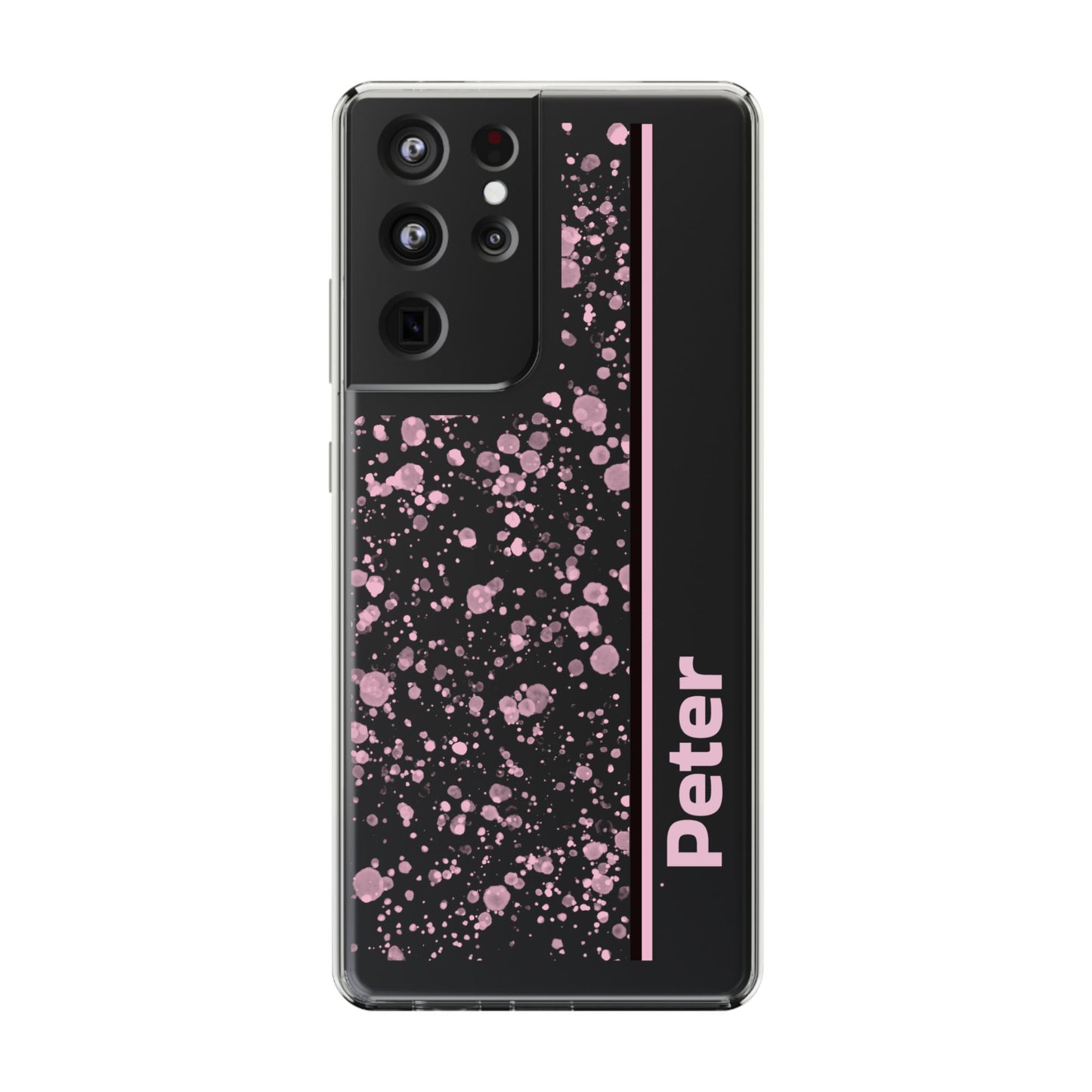 Personalized Clear Phone Case with Pink Splatter Design