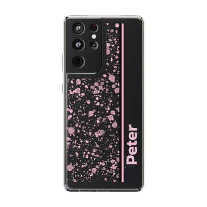 Personalized Clear Phone Case with Pink Splatter Design