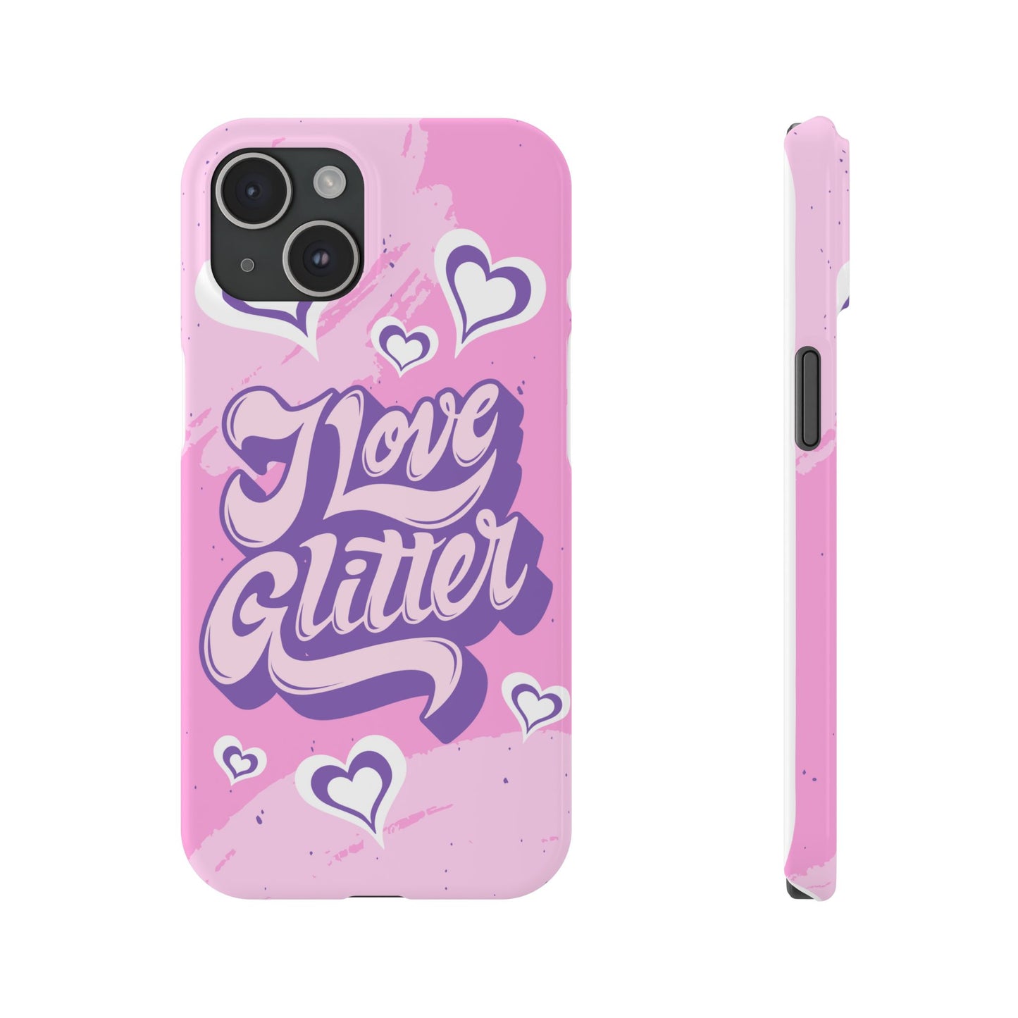 Pink iPhone 16 Case with Modern "i love glitter" Design and hearts | Compatible with iPhone 16 Pro/Max, iphone 14, and iphone 13