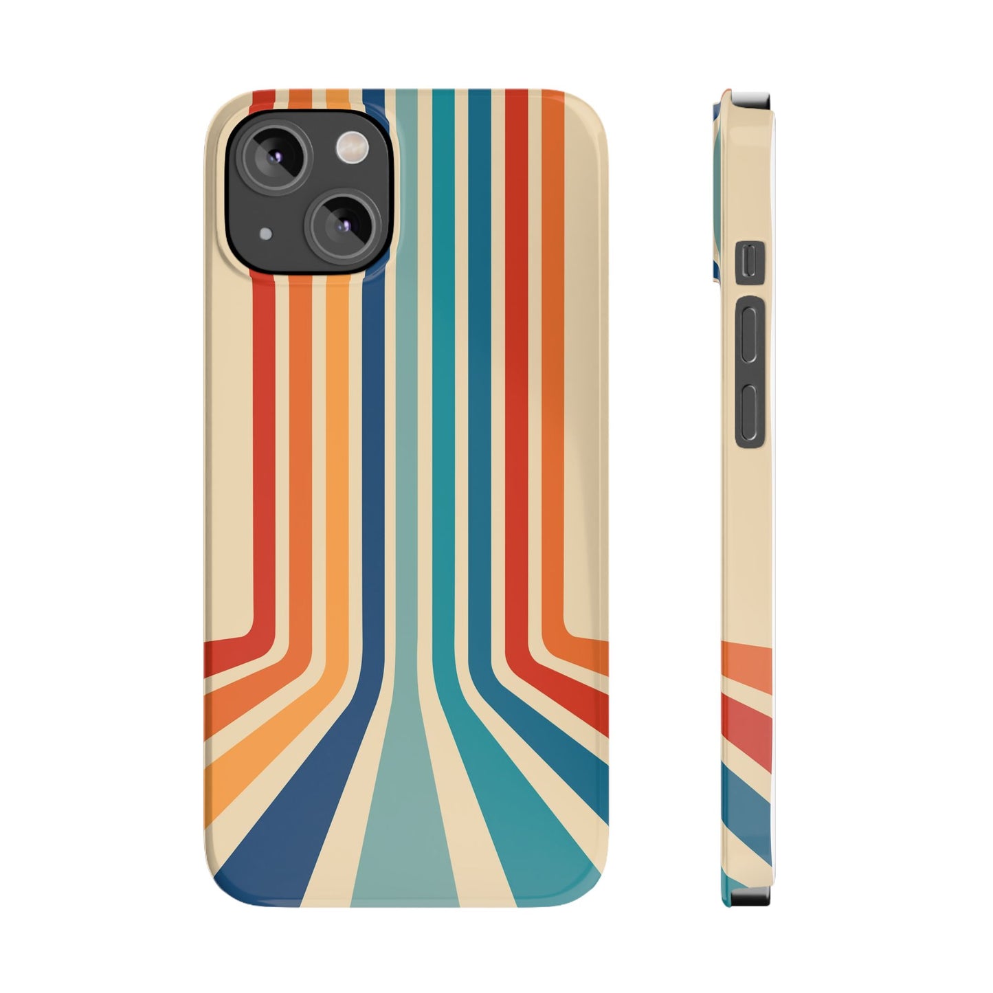 Retro iPhone case with abstract stripes on the horizon - Timeless Design for Summer - For iPhone 13, iPhone 14 and iPhone 15 pro and max.