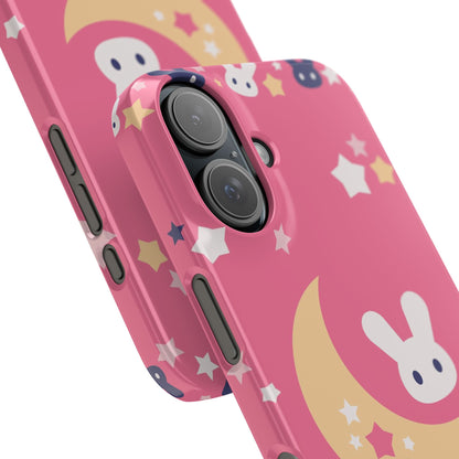 Pink iPhone case with adorable bunnies with moon - ideal for kids and bunny lovers. Iphone 15 case, iphone 14 and iphone 13 pro max mini