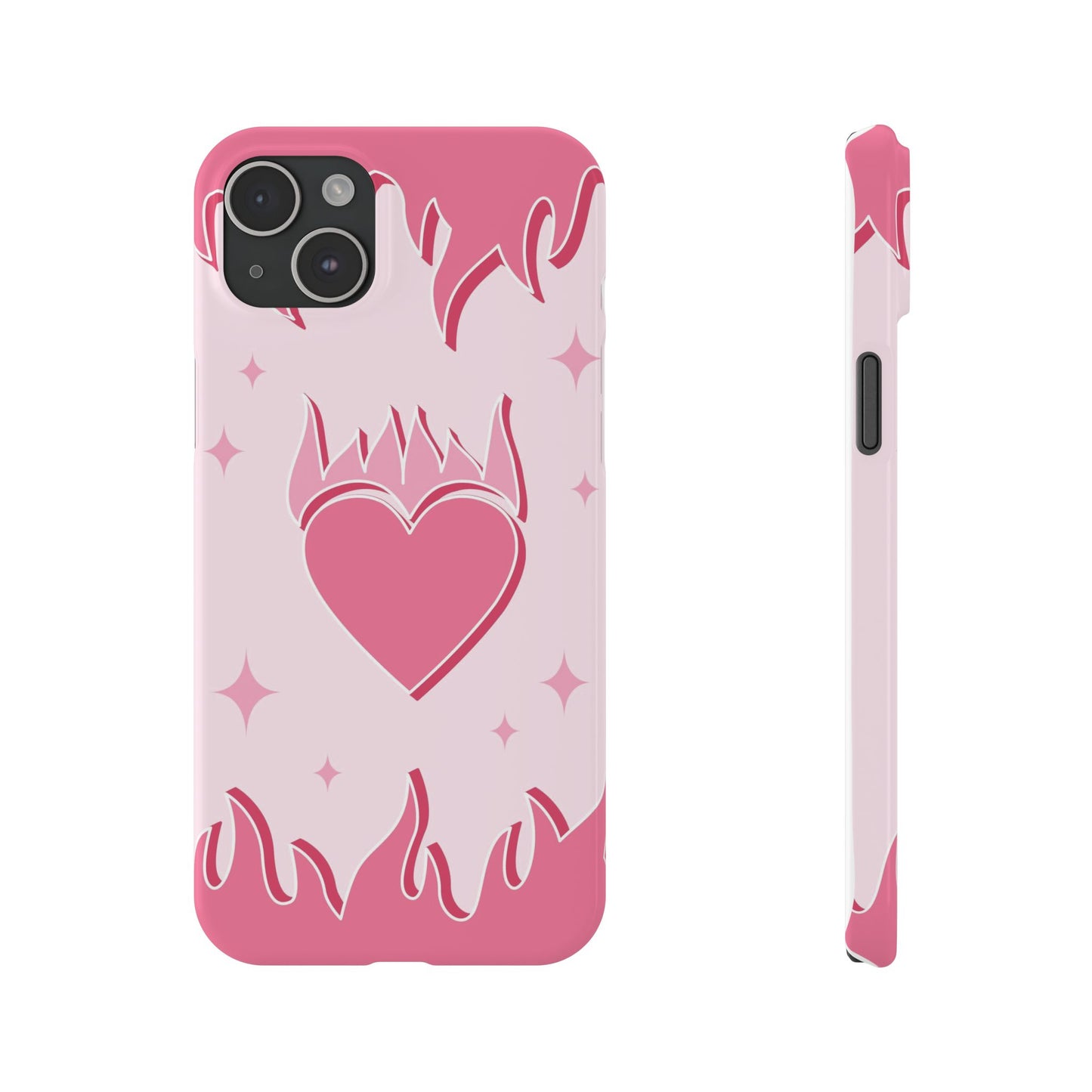 Pink iPhone 15 Case with Heart on Fire - Modern and Feminine Design - For iphone 13, iphone 14 and iphone 15 pro and max