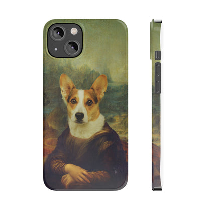 Puppy iPhone Case, Mona Lisa Parody, Wireless Charging - iPhone 16, 15, 14, 13 Pro/Max