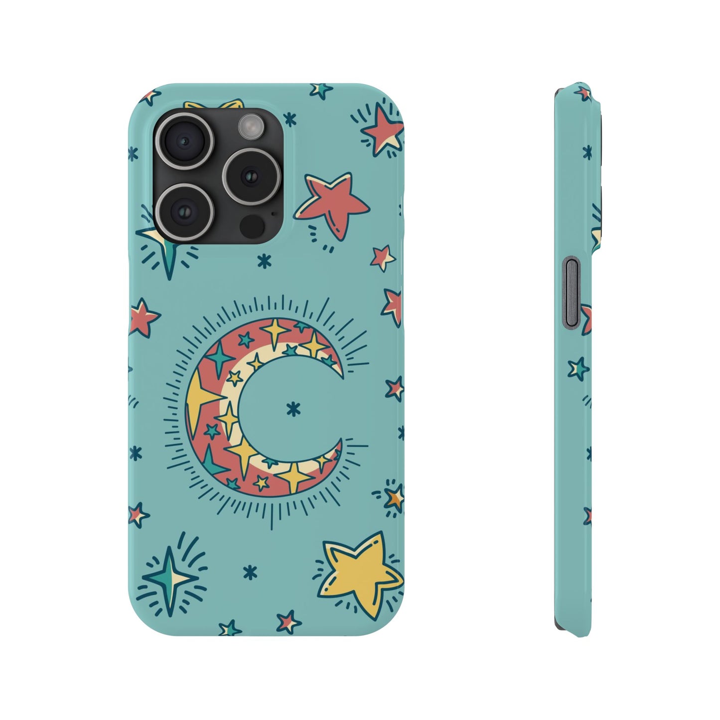 Celestial Fantasy Magic: Moon and Stars iPhone 16, 15, 14, and 13 Pink Color Stroke Case