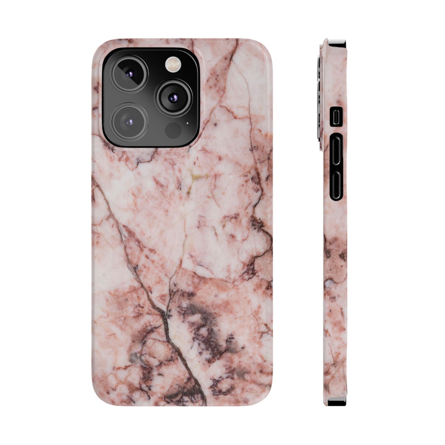 Case iPhone Natural pink stone marble design. For iphone 15, iphone 14 and iphone 13. Pro and max. Supports wireless charging. Premium