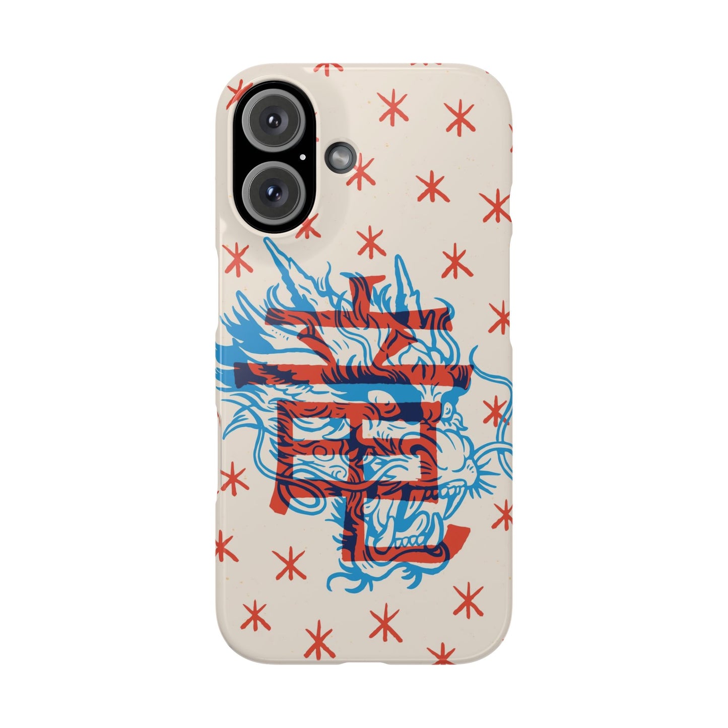 Geek iPhone case with dragon design and Asian art duotone style. Iphone 15 case, iphone 14 and iphone 13 pro and max