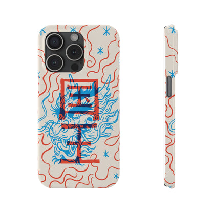 Geek case with dragon design and Asian art duotone style