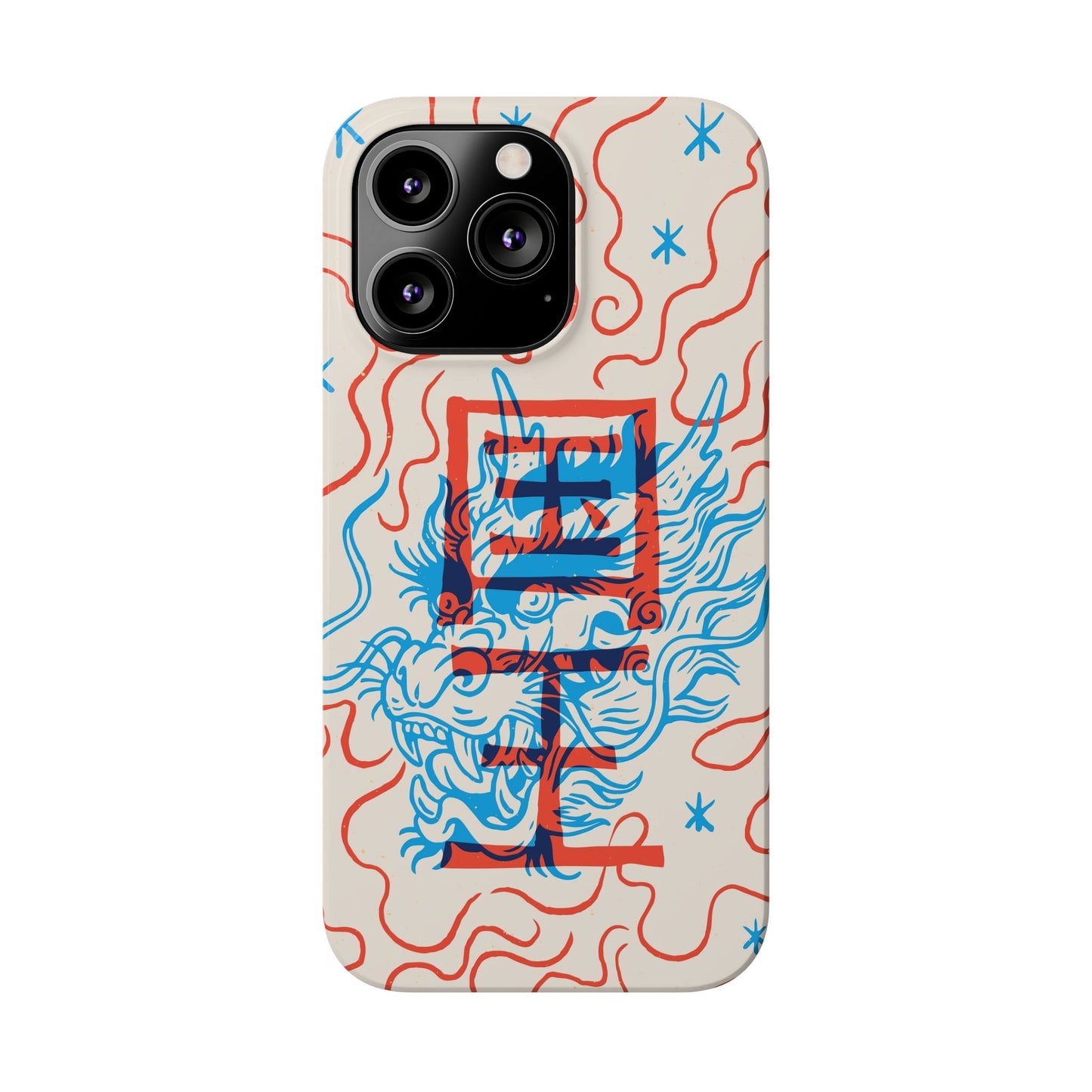 Geek iPhone case with dragon design and Asian art duotone style. Iphone 15 case, iphone 14 and iphone 13 pro and max