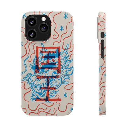 Geek case with dragon design and Asian art duotone style