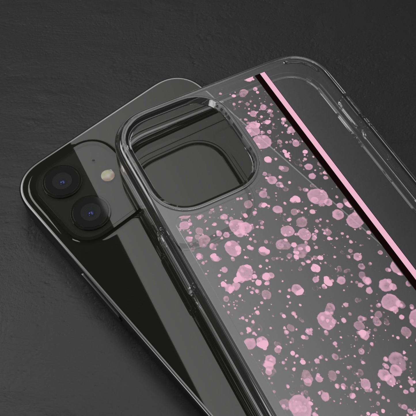 Personalized Clear Phone Case with Pink Splatter Design