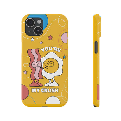 fried egg and bacon couple in retro cartoon style. - casetinger