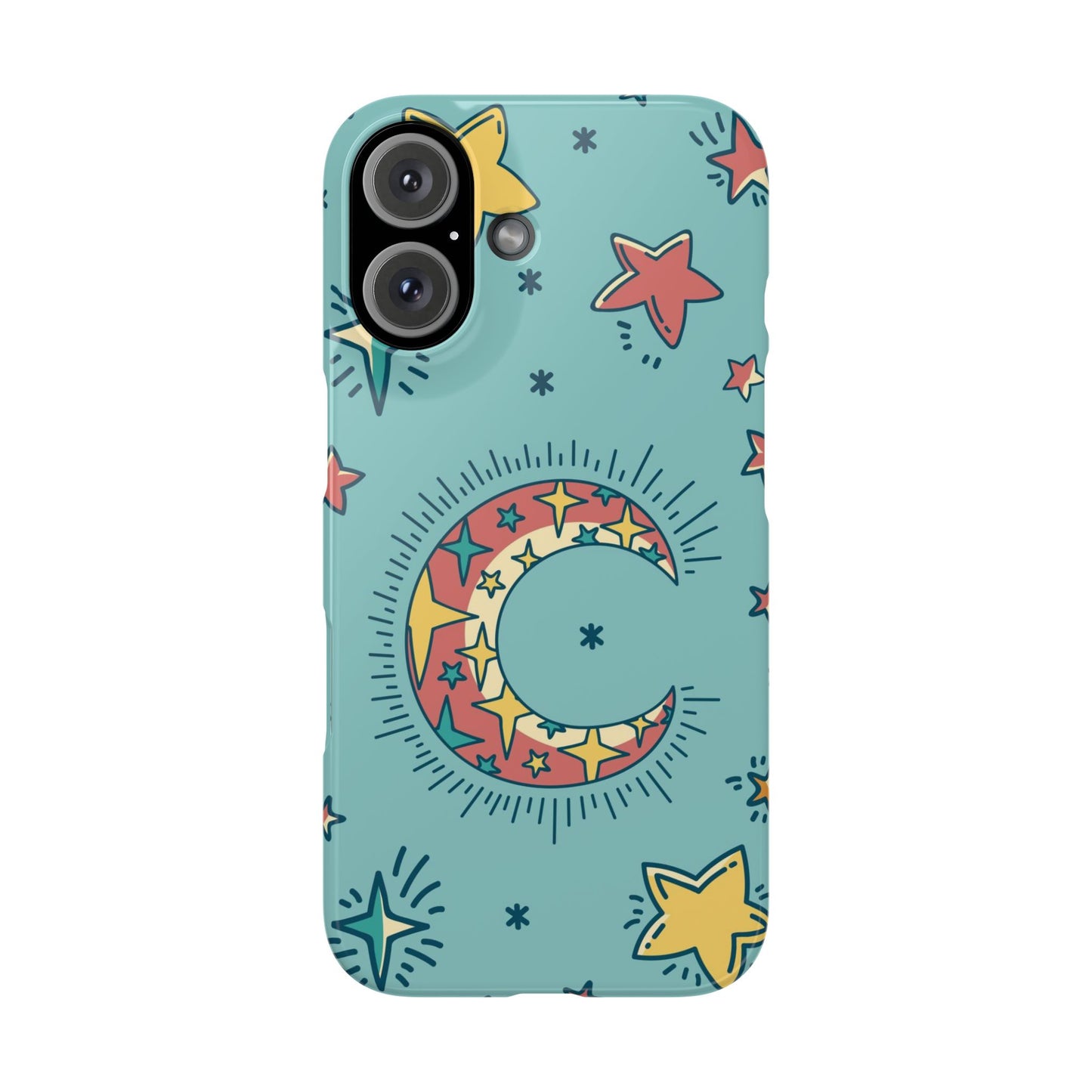 Celestial Fantasy Magic: Moon and Stars iPhone 16, 15, 14, and 13 Pink Color Stroke Case