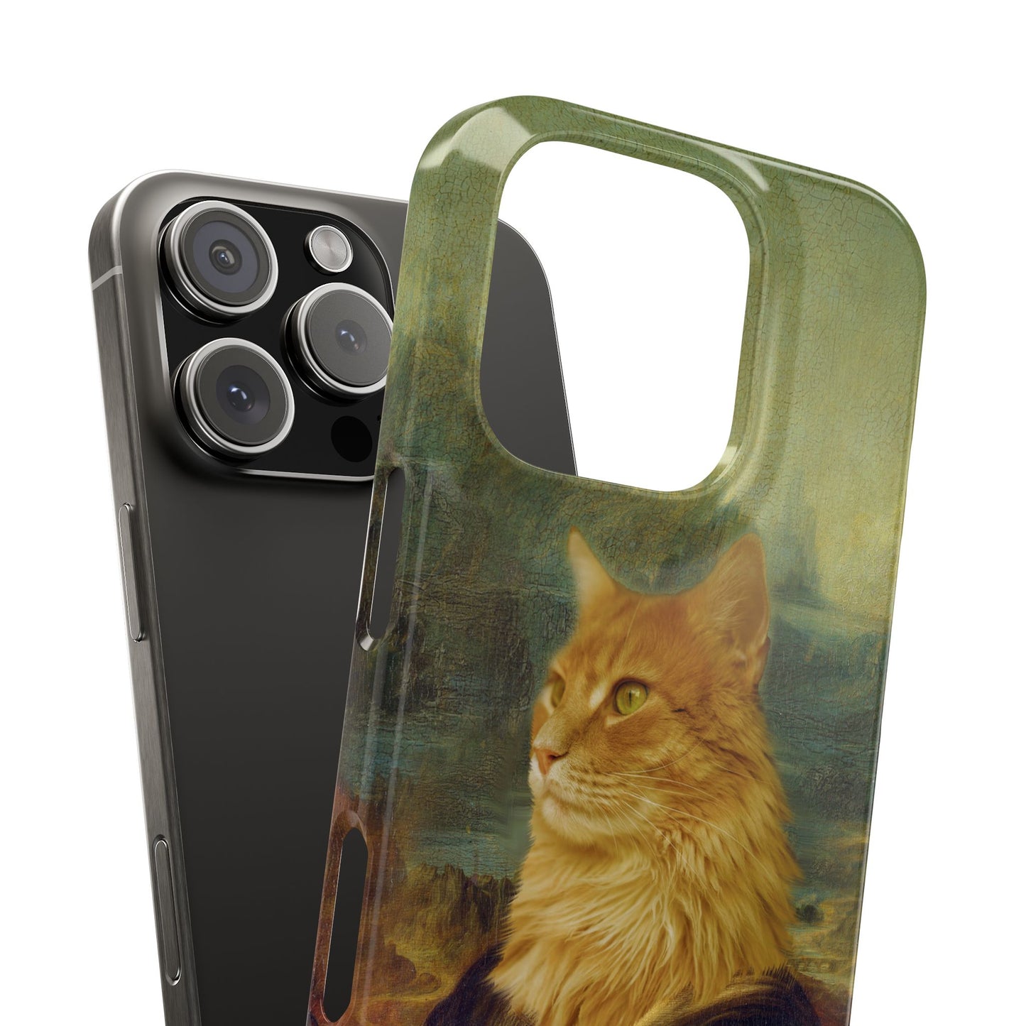 Kitty-Inspired iPhone Case, Mona Lisa Art, Wireless Charging Compatible - iPhone 16 15, 14, 13 Pro/Max