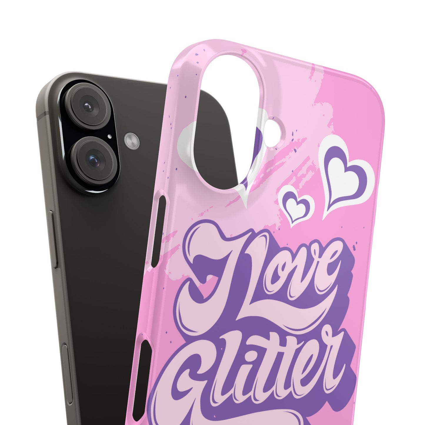 Pink iPhone 16 Case with Modern "i love glitter" Design and hearts | Compatible with iPhone 16 Pro/Max, iphone 14, and iphone 13