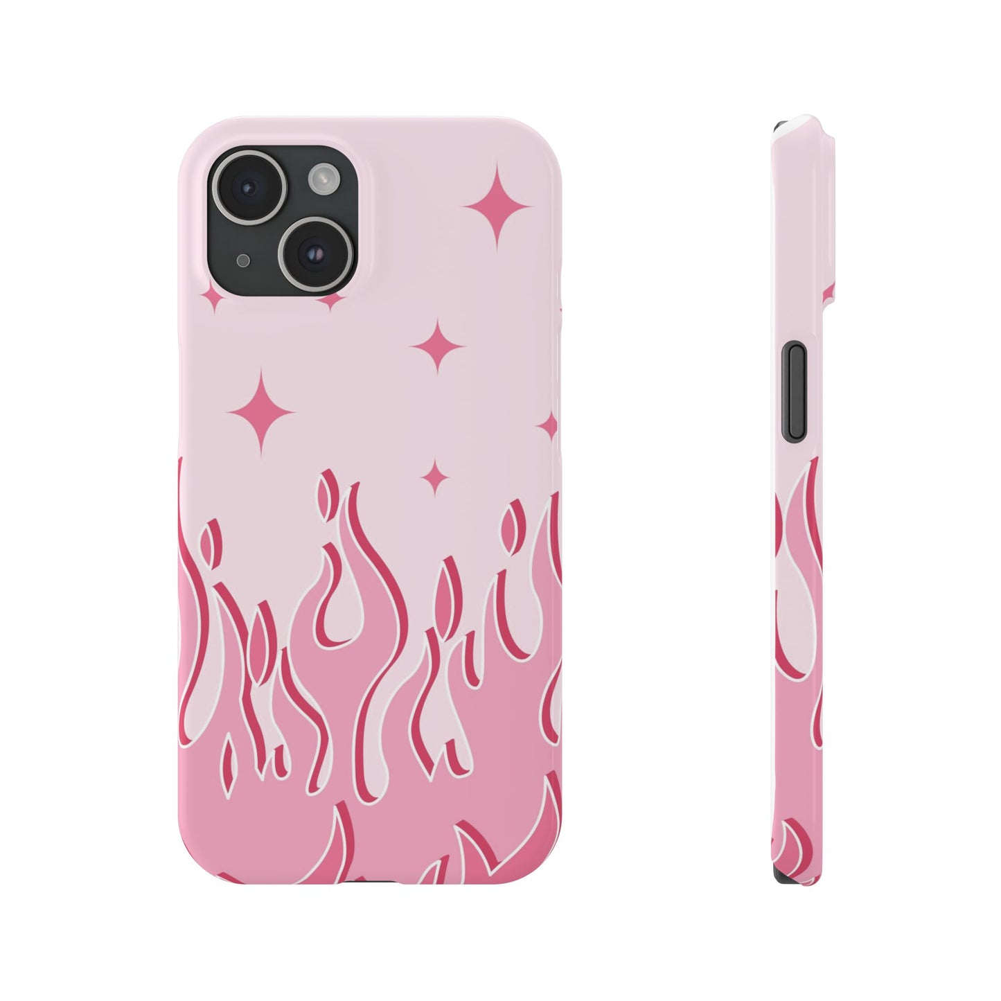 Pink Flame iPhone Case with Heart - Feminine Design for Women. For iphone 13, iphone 14 and iphone 15 pro and max