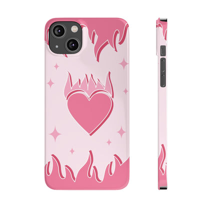 Pink iPhone 15 Case with Heart on Fire - Modern and Feminine Design - For iphone 13, iphone 14 and iphone 15 pro and max