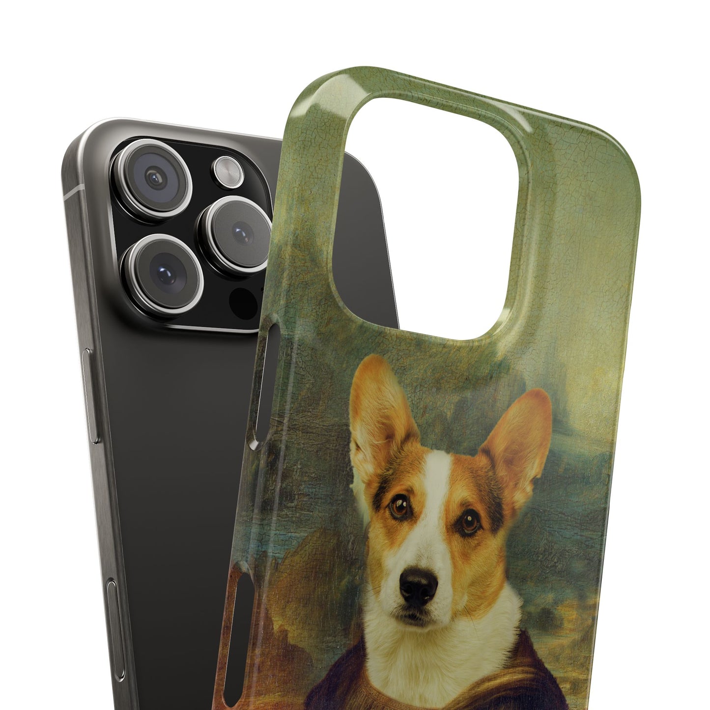 Puppy iPhone Case, Mona Lisa Parody, Wireless Charging - iPhone 16, 15, 14, 13 Pro/Max