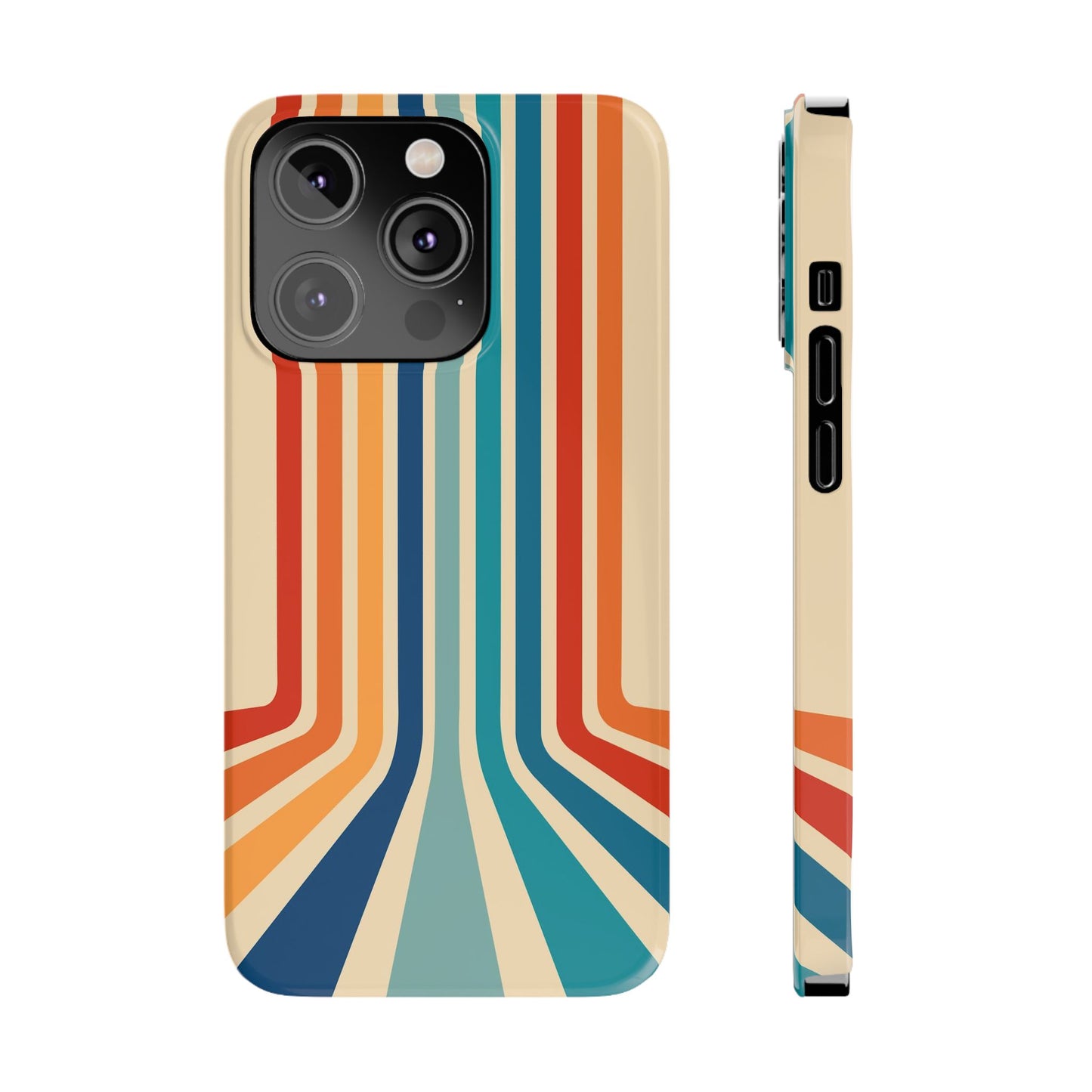 Retro iPhone case with abstract stripes on the horizon - Timeless Design for Summer - For iPhone 13, iPhone 14 and iPhone 15 pro and max.