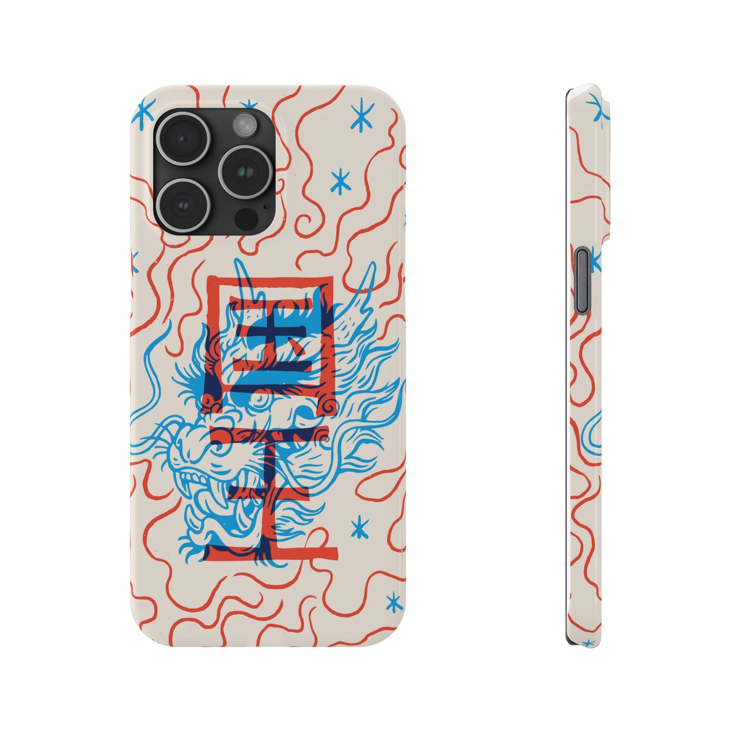 Geek case with dragon design and Asian art duotone style