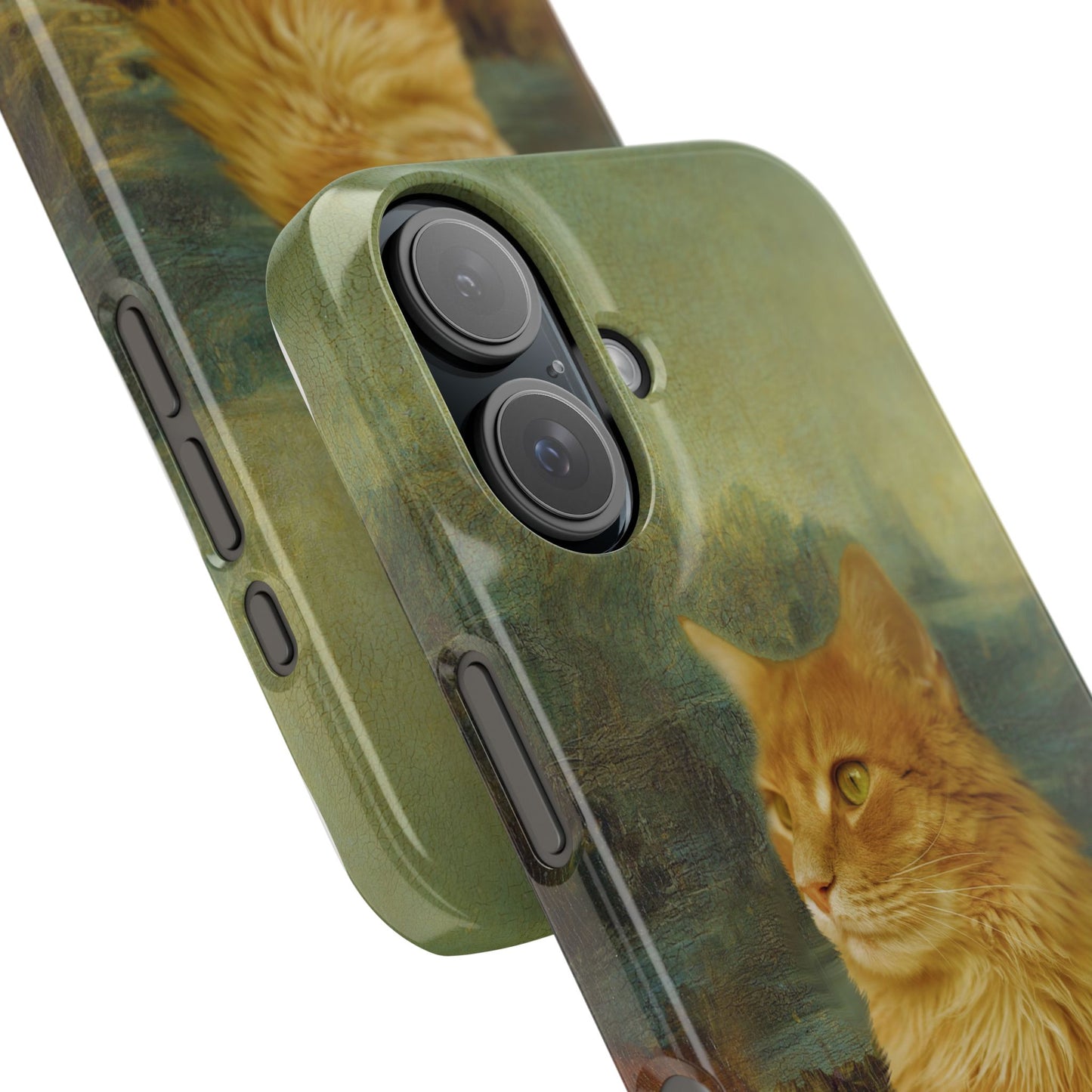 Kitty-Inspired iPhone Case, Mona Lisa Art, Wireless Charging Compatible - iPhone 16 15, 14, 13 Pro/Max