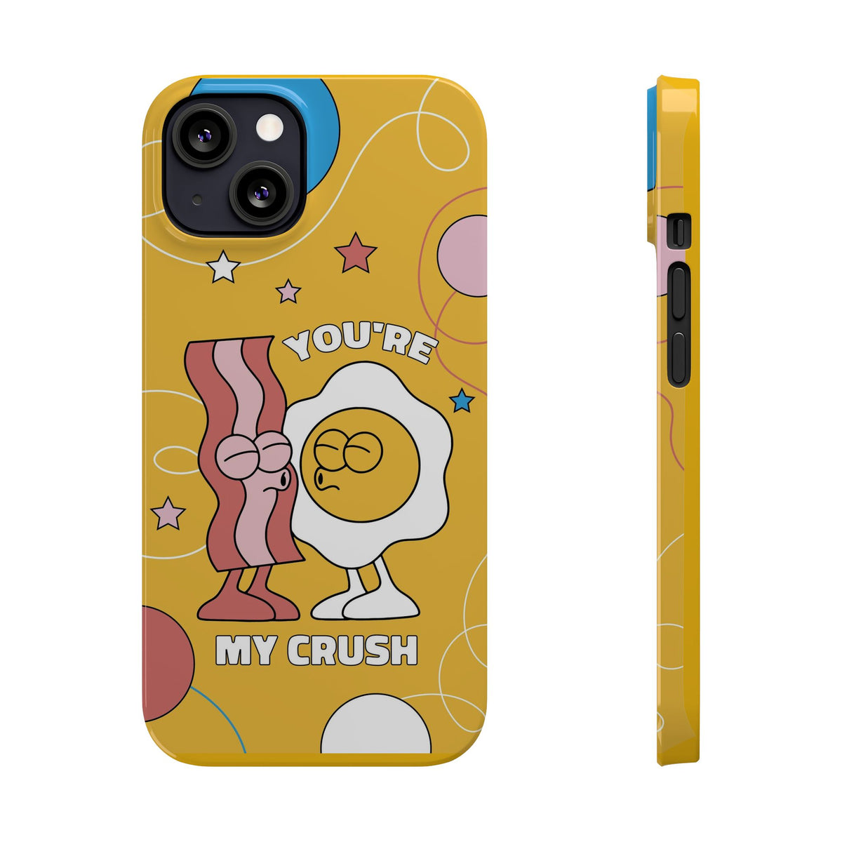 fried egg and bacon couple in retro cartoon style. - casetinger