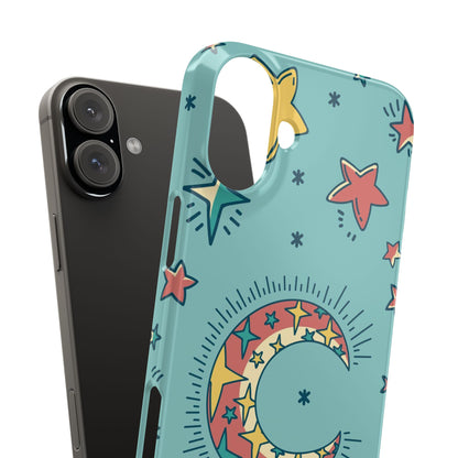 Celestial Fantasy Magic: Moon and Stars iPhone 16, 15, 14, and 13 Pink Color Stroke Case