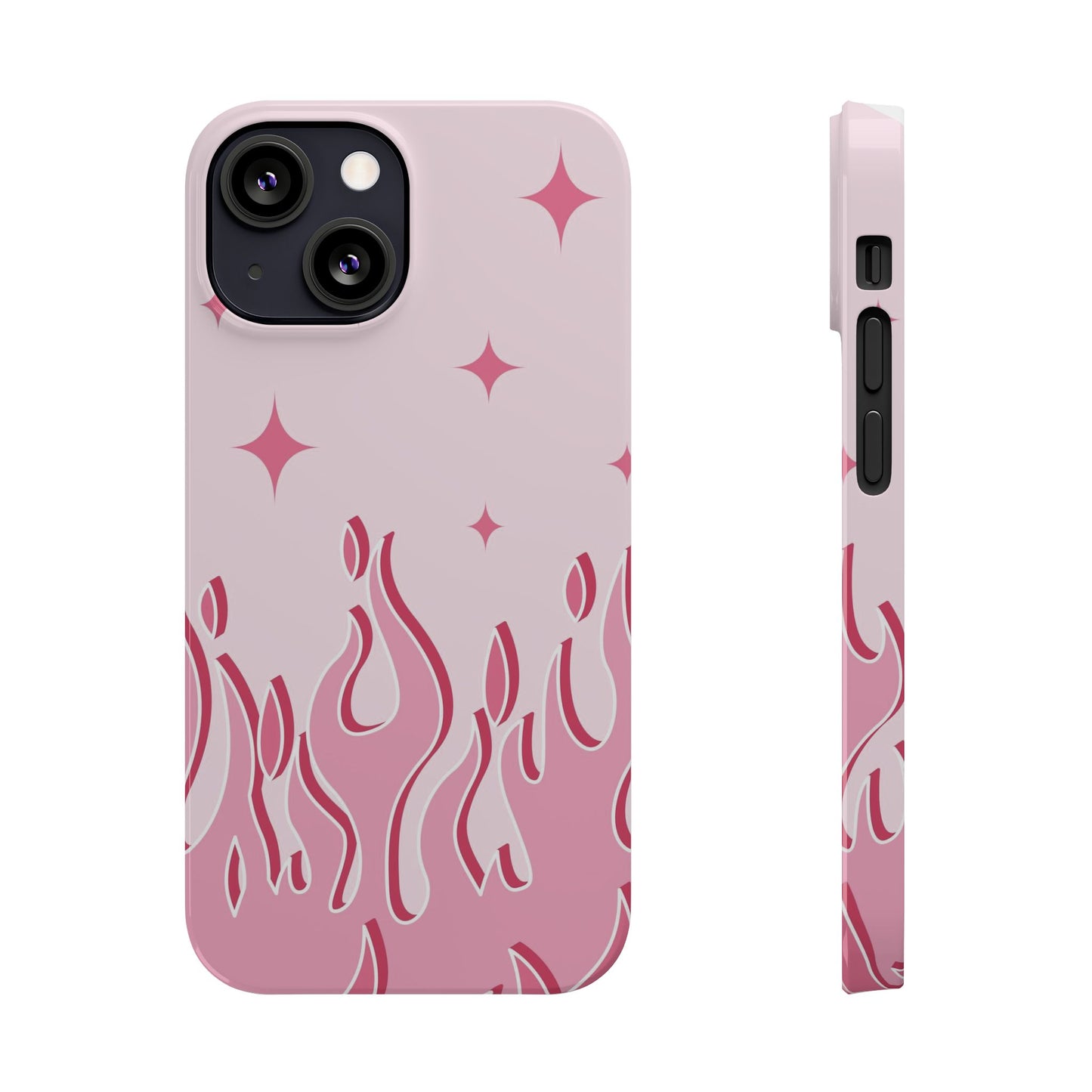 Pink Flame iPhone Case with Heart - Feminine Design for Women. For iphone 13, iphone 14 and iphone 15 pro and max