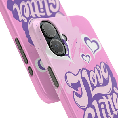 Pink iPhone 16 Case with Modern "i love glitter" Design and hearts | Compatible with iPhone 16 Pro/Max, iphone 14, and iphone 13