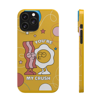 fried egg and bacon couple in retro cartoon style. - casetinger