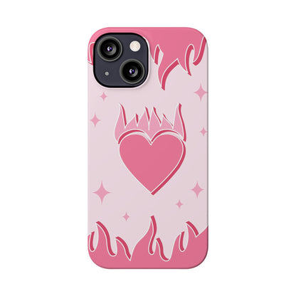 Pink iPhone 15 Case with Heart on Fire - Modern and Feminine Design - For iphone 13, iphone 14 and iphone 15 pro and max