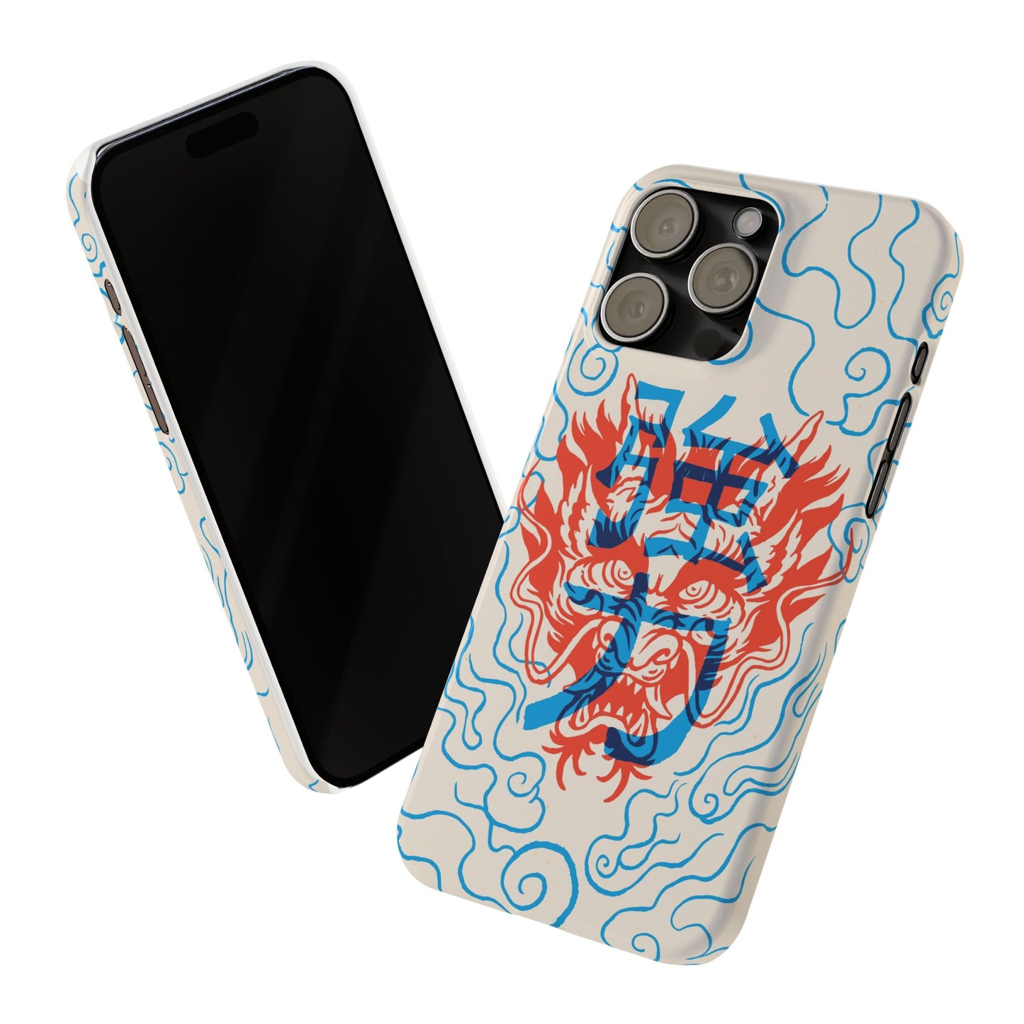 Geek iphone case with asian art duotone style. Case for iphone 15, iphone 14 and iphone 13 pro and max.