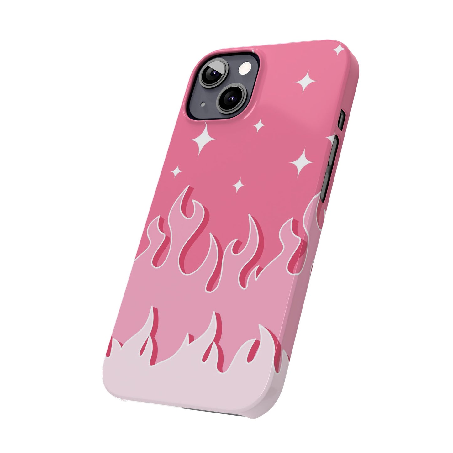 Pink Flame iPhone Case with Heart - Feminine Design for Women. For iphone 13, iphone 14 and iphone 15 pro and max