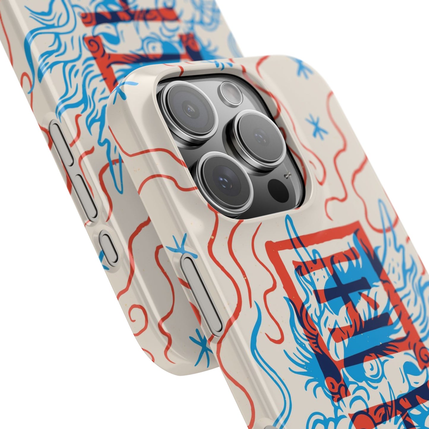 Geek case with dragon design and Asian art duotone style