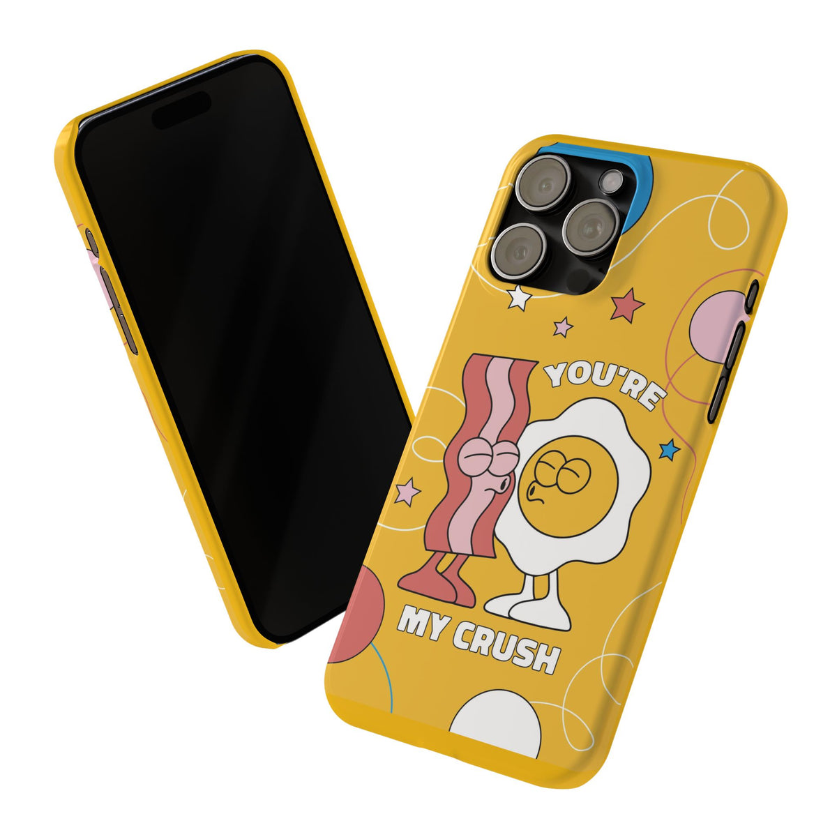 fried egg and bacon couple in retro cartoon style. - casetinger