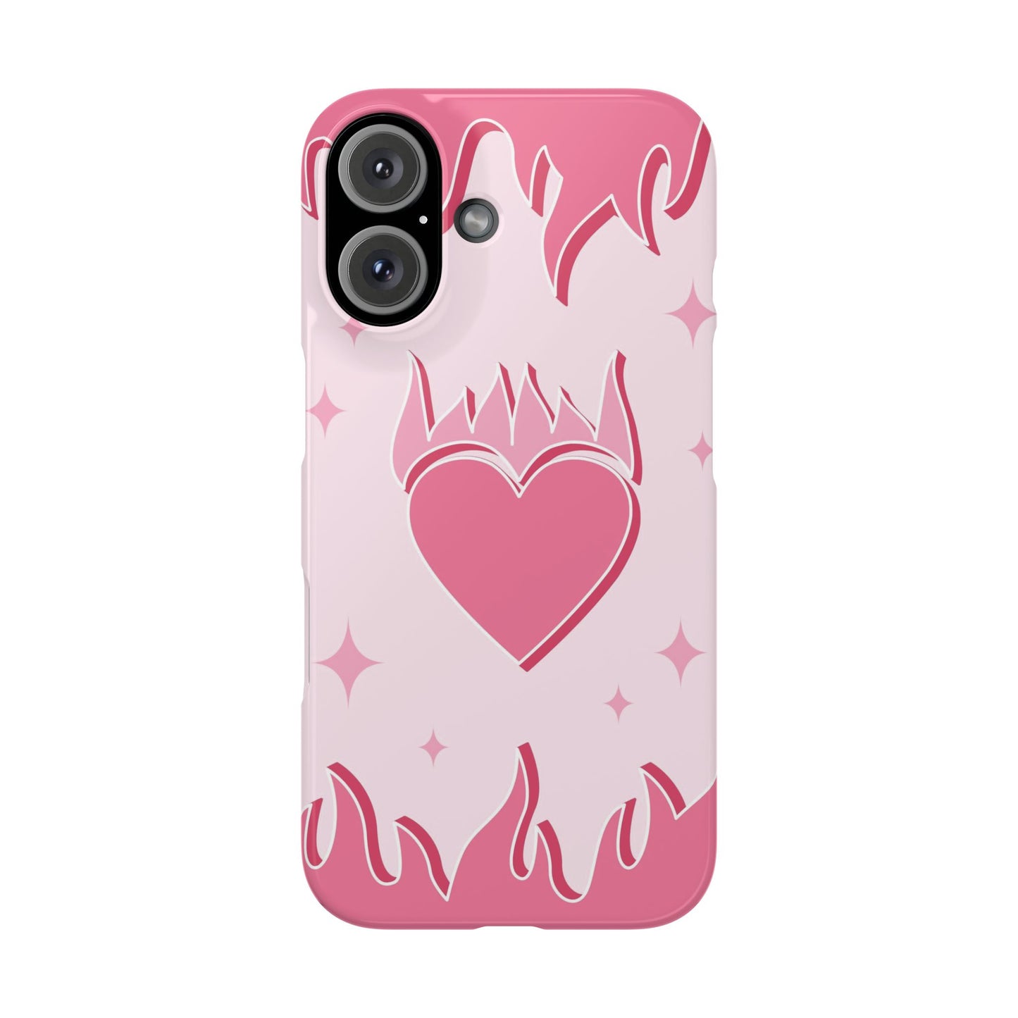 Pink iPhone 15 Case with Heart on Fire - Modern and Feminine Design - For iphone 13, iphone 14 and iphone 15 pro and max