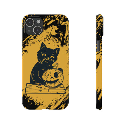 iPhone Case Halloween Edition: Kitty Carving Pumpkin. Iphone 16, 15 case, iphone 14 case, iphone 13 case. Pro, max and mini