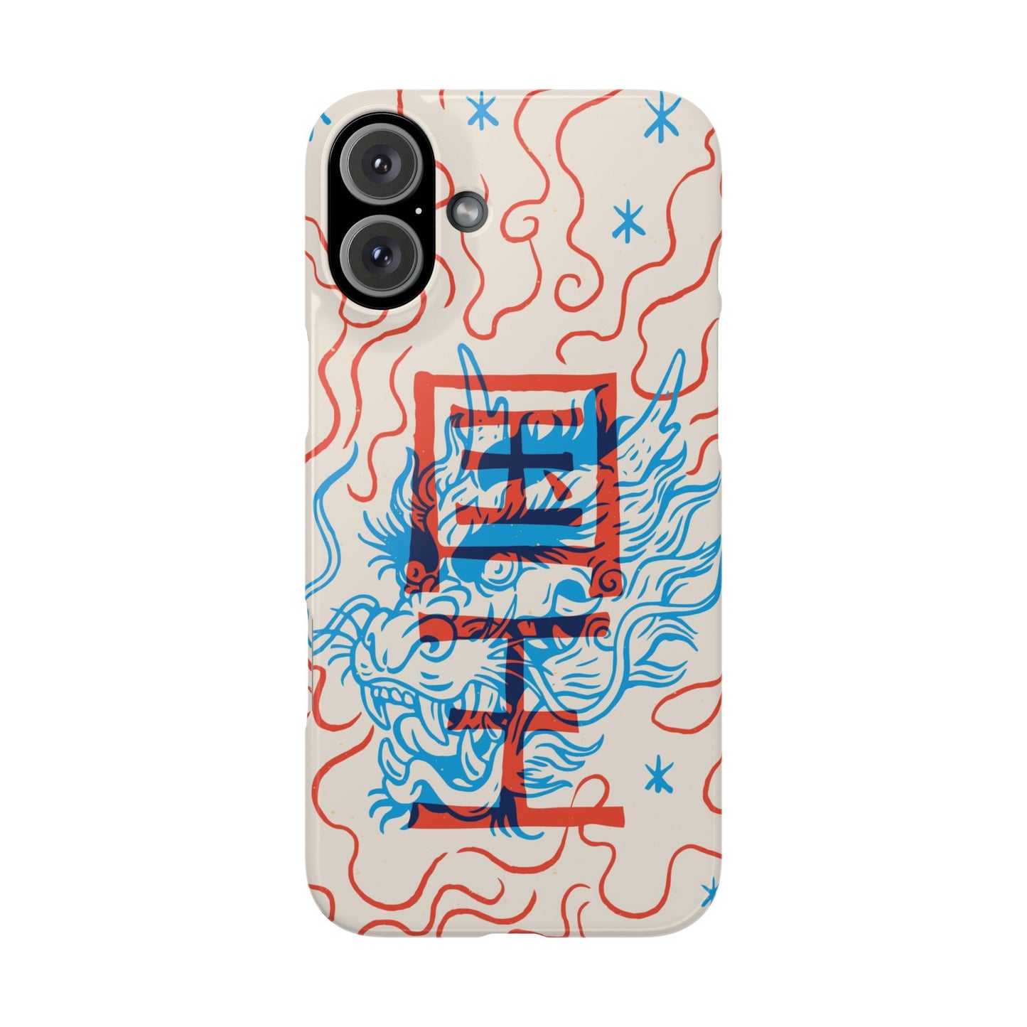 Geek iPhone case with dragon design and Asian art duotone style. Iphone 15 case, iphone 14 and iphone 13 pro and max